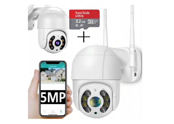 Вулична поворотна бездротова камера WiFi 4x ZOOM 5MPx + 32GB