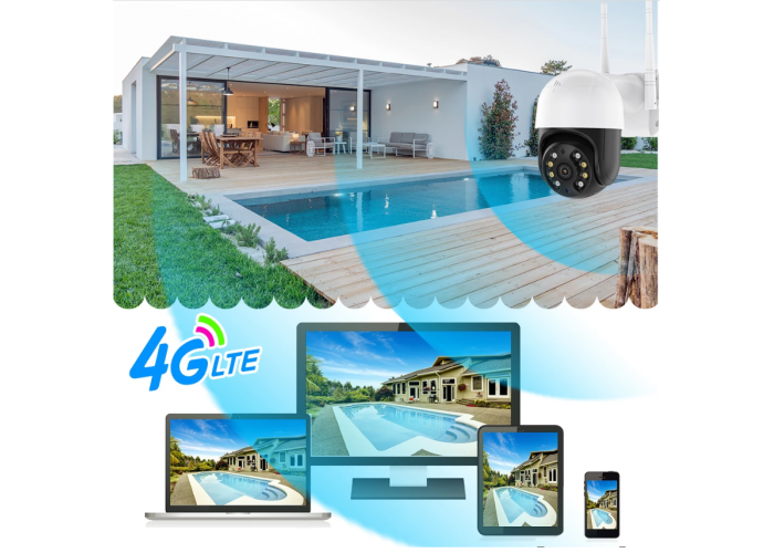 4G Уличная поворотная наружная цифровая IP PTZ камера видеонаблюдения HD 2MP под сим карту