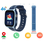 Детские смарт часы Dh18 с дополнительным ремешком с GPS трекером Wi Fi 4G / Видеозвонок (синие) умные часы для ребенка