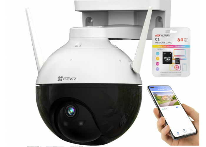 2МП вулична поворотна камера Ezviz CS-C8C + карта 64Gb