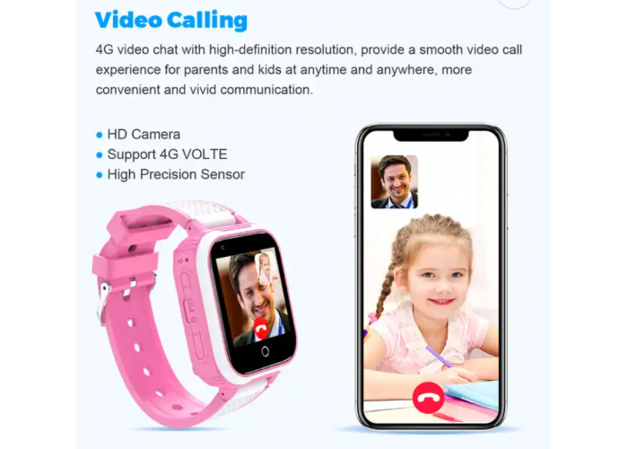 Детские смарт часы LT21 розовые Smart kids Watch с GPS трекером Wi Fi 4G / Видеозвонок умные часы 