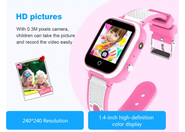 Детские смарт часы LT21 розовые Smart kids Watch с GPS трекером Wi Fi 4G / Видеозвонок умные часы 